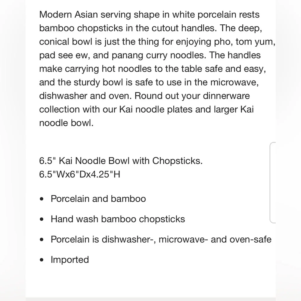 Crate & Barrel white porcelain noodle bowl **chopsticks not included